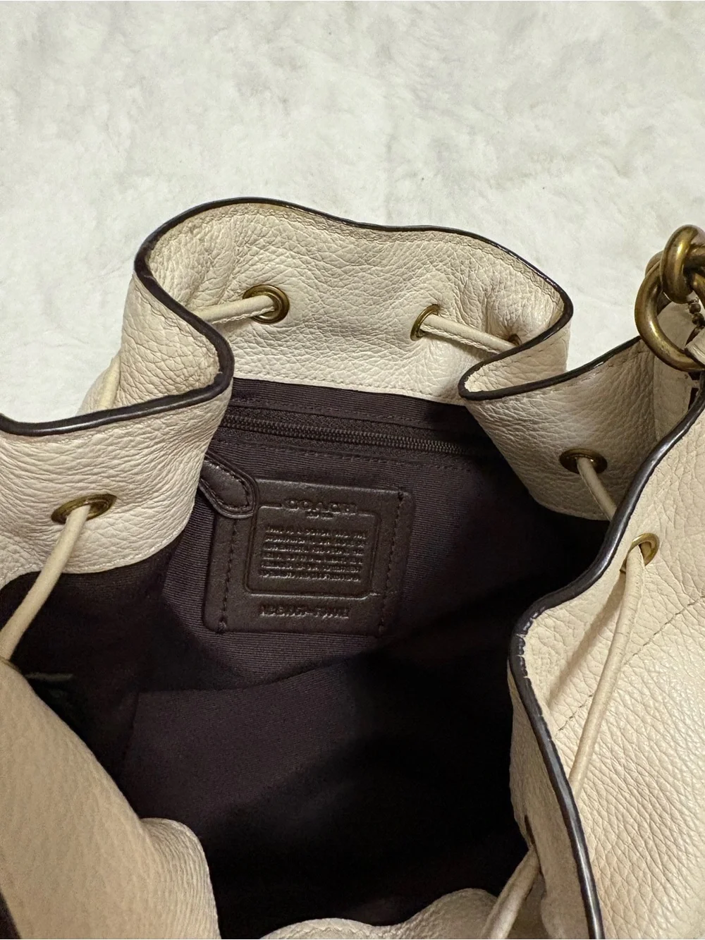 Coach Pebbled Leather Drawstring Shoulder Bag in Chalk